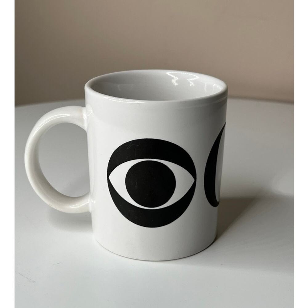 Vintage CBS News Logo Coffee Mug White Ceramic Deco Mug Eye Logo Rare